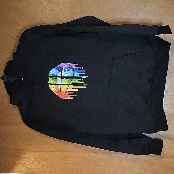 Womens Black Hoodie With Rainbow Lips - Picture 2 of 7